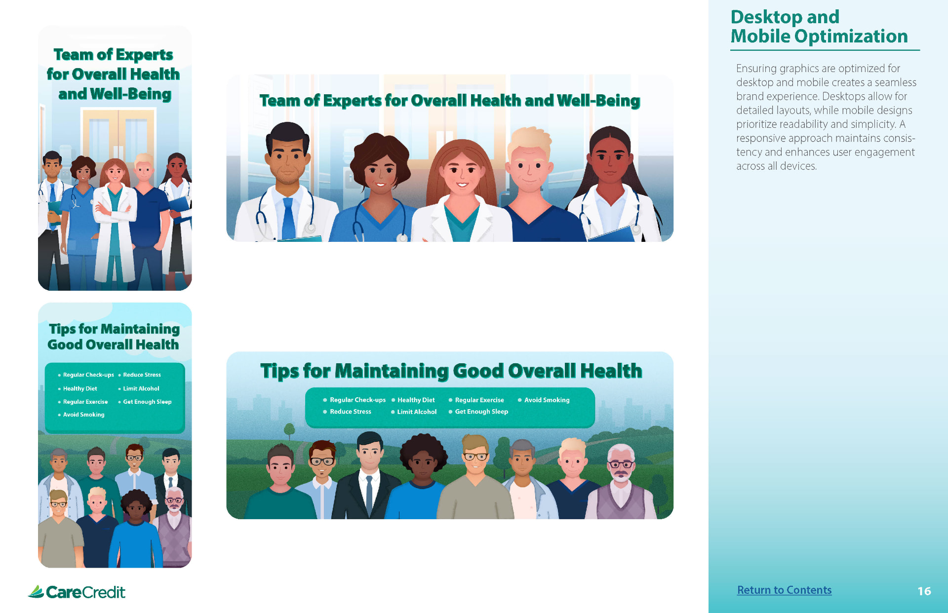 Style guide page showing responsive layout rules for desktop and mobile